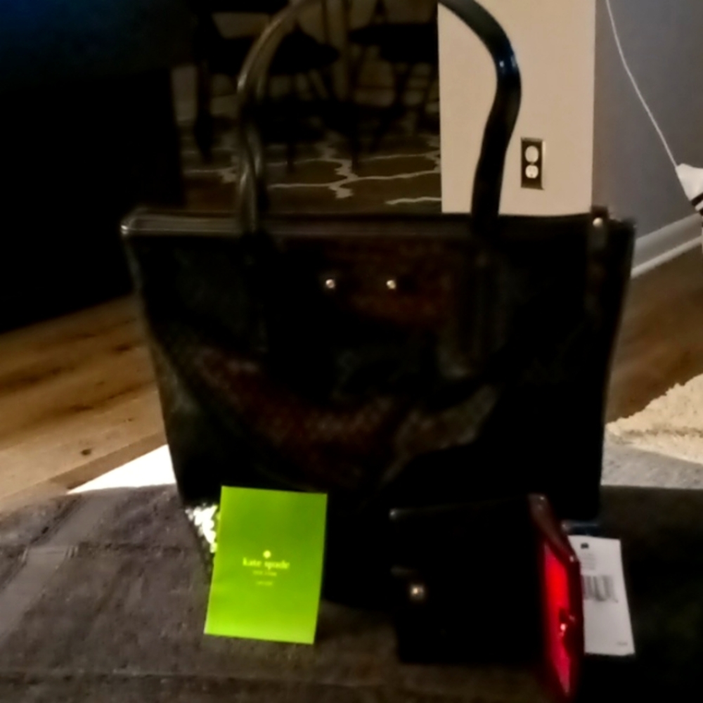Kate Spade black patent leather handbag with matching coin purse